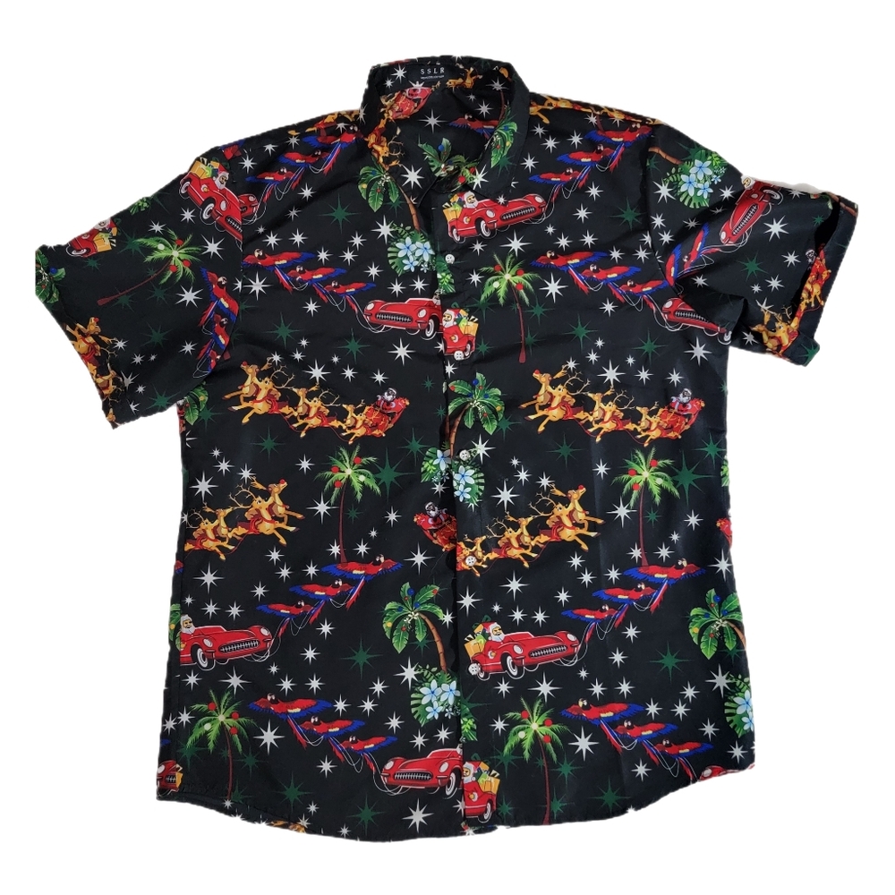 SSLR Men’s Collection Size Large Christmas Shirt Hawaiian Convertible Santa